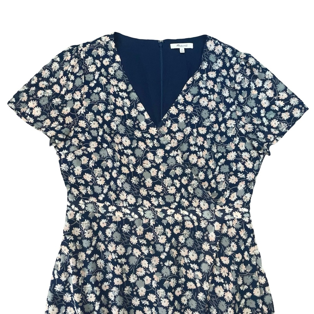 Madewell Womens Midi Dress Navy Blue Floral Daisy Faux Wrap Boho Casual 12 - Picture 3 of 6